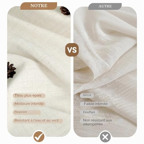 Linen Outdoor Curtain, Set of 2 Waterproof Outdoor Curtains, Outdoor Pergola Curtain with Eyelets at the Top, Blackout Outdoor Curtain for Patio, Balcony, Gazebo, Door (132 x 215 cm, Beige)