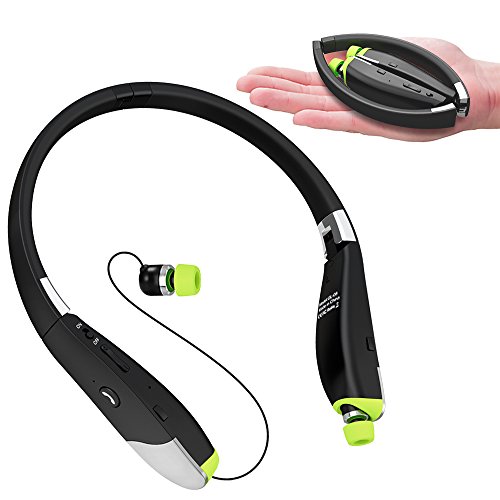 Dostyle Bluetooth Headphones, Tri-fold Wireless Neckband Headset HD Stereo Earphones with Retractable Earbuds and Mic (12 Hours Talk Time, Bluetooth 4.1, Sweatproof)