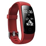 moreFit Fitness Tracker, Touch Activity Tracker HR Waterproof Heart Rate Monitors Smart Bracelet Wristbands Steps Miles Calorie Counter with Sleep Tracker for Women Men Kids (Red)