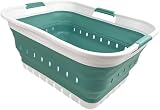 SAMMART 42L Collapsible Laundry Basket Foldable Storage Container White Celadon