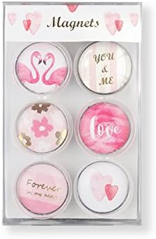 METAN Marble White and Flamingo Fridge Magnets, Round Glass Magnets for Decorative Refrigerator, Dry Erase Board, Whiteboard Calendar Maps, 30mm(1.18") (Flamingo Theme)