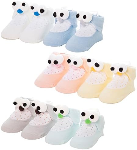 Cotton Big Eyes Socks for Baby Boys Girls Toddler Newborn Kids Cartoon Breathable Soft Ankle Socks Leekey 6 Pairs (M 6-12 months, Big Eyes)