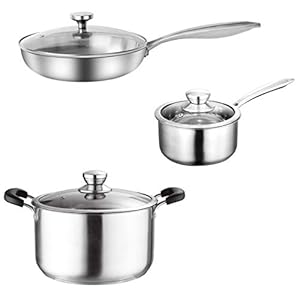 Kookgerei Set, Roestvrij Staal Pot & Pan Sets, Inductie Saucepan Set, Melk Pans Set,Fry Pan met Glas deksel Pot&Frying…