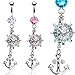 Clear Navel Ring with Gem Paved Ship's Wheel and Anchor Dangle - 14G 3/8" Long (Sold Individually)
