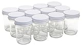 North Mountain Supply 8 Ounce Regular Mouth Tapered Mason Canning Jars - With White Safety Button Lids - Case of 12