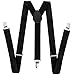 1920s Mens Gatsby Costume Accessories,Manhattan Fedora Hat w/Feather,Vintage Pocket Watch,Suspenders Y-Back Trouser Braces,Pre Tied Bow Tie,Tie (Black-Black)