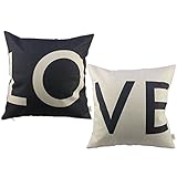 HOSL P28 Cotton Linen Cushion Cover Throw Pillow Case Set of 2 - Love (Black & White)