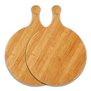 MNBV Bamboe Pizza Peel Paddle Snijplank Houten Pizza Tray met Handvat voor Cake, Kaas, Brood, fruit, Steak, 2 Pack Rond…