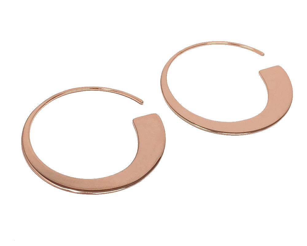 Ladies Rose Gold Plated Flat Tapered Pull-Thru Open Hoops 925 Sterling for Women with a Gift Box 925 Sterling Modern and Stylish