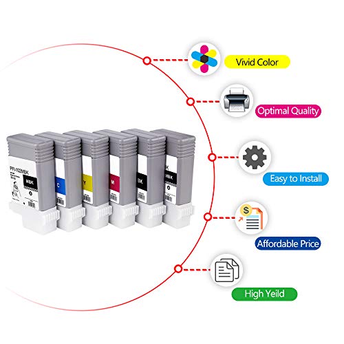 MS.R Compatible Ink Cartridges Replacement for Canon PFI-102Â  Professional Inkjet Â iPF500, iPF510, iPF600, iPF605, iPF610, iPF700, iPF710, iPF720 Printers (2MBK, BK, C, M, Y) 6 Pack