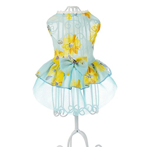 Minisoya Dog Cat Bow Tutu Dress Lace Skirt Pet Puppy Dog Princess Costume Apparel Clothes (Blue, M) - Thumbnail 5