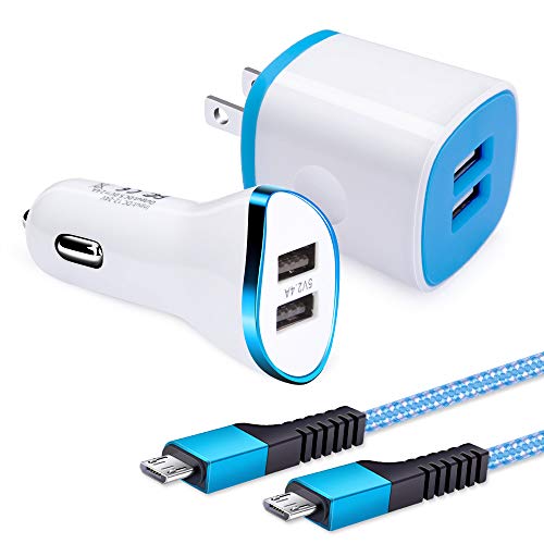 Android Phone Wall Charger Car Adapter Micro Cable Set, Amtobo Fast Charging Plug Cube Car Charger Flush Fit with 2-Pack USB Micro Cord Compatible for Samsung Galaxy S7 S6 Edage, HTC, Kindle, PS4, MP3