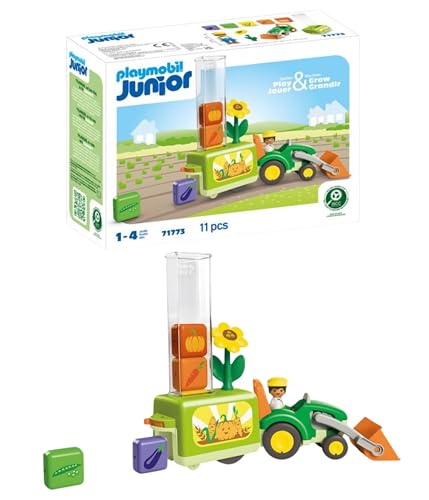 Playmobil | JUNIOR | Tractor with fun planter | Toy from 1 year | Gift for toddlers | Promotes learning about vegetables and colors | Sustainable toy with outdoor function & accessories | 71773