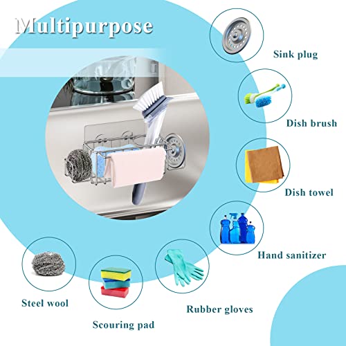 5-in-1 Sponge Holder for Kitchen Sink, GEEKBOY Adhesive Kitchen Sink Caddy Organizer, SUS304 Stainless Steel Rust Proof, No Drilling with 2 Strong Suction Cups