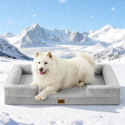 COZY KISS Extra Large Cooling Dog Bed, Summer Waterproof Dog Bed, Orthopedic Sofa for Dogs, Removable and Washable, Cool Memory Foam Dog Mattress, Grey, XXL (122 x 89 x 19 cm)