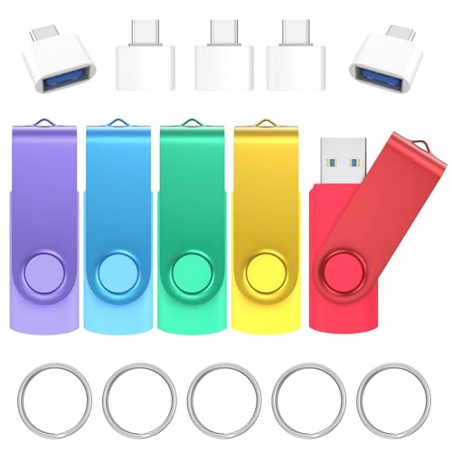 USB 3.0 Stick 64GB 5 Stück, Wooolken High-Speed mit 5 Stück USB-C Adapter