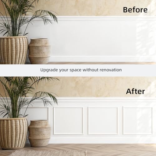 JSIWOTH Kit de Molduras de Pared 3 Sets 60 x 60 cm, Molduras para Pared Pre Cortadas, Paneles Decorativos Estilo Marco para DIY Revestimiento de Pared Interior, Blanco (Requiere adhesivo)