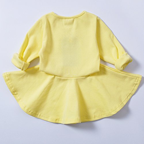 Infant Toddler Baby Girls Dress Cozy Ruffles Long Sleeves Cotton (2-3Year(3T), Yellow)