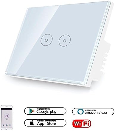 FRANKEVER Smart Wifi Light Switch, Remote Control Wall Wireless Touch Switch 1/2/3 Gang,Compatible with Amazon Alexa and Google Home, Timing Function, No Hub Required,For USA(2 gang)