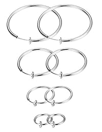 JYDT Pendientes de aro de acero inoxidable, 4 pares, para mujeres, hombres, sin perforación, Plateado (A:Silver-tone)