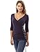 PattyBoutik Women Long Sleeve V Neck Lace Up Blouse (Indigo Small)