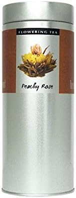 The Exotic Teapot - Peachy Rose Flowering Tea,10 Bloom Tin, Delicious Tea Flowers, Fruity Flavour, Vacuum Sealed Tea Balls