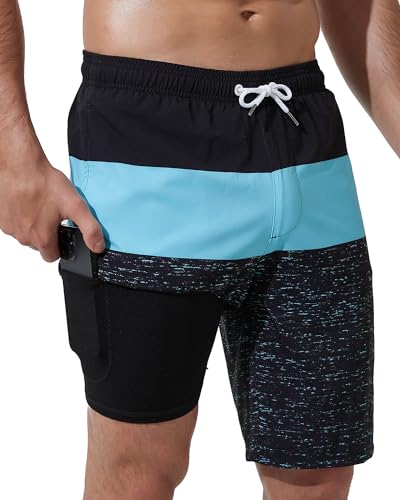 412bBiyT93L Arcweg Badehose Für Herren Badeshorts Mit Kompression 2 In 1 Swimming Shorts Schnelltrocknend Männer Kurz Strandhose Mit Reißverschlusstasche Strandshorts 2Xl (Eu)