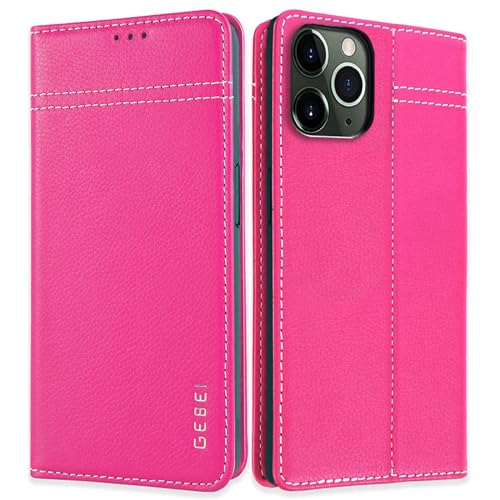 Gebei Hülle Echt Leder für iPhone 11 Pro (5,8") - Premium Lederhülle Klapphülle mit Standfunktion und Kartenfächer Flip Case Ledertasche für iPhone 11