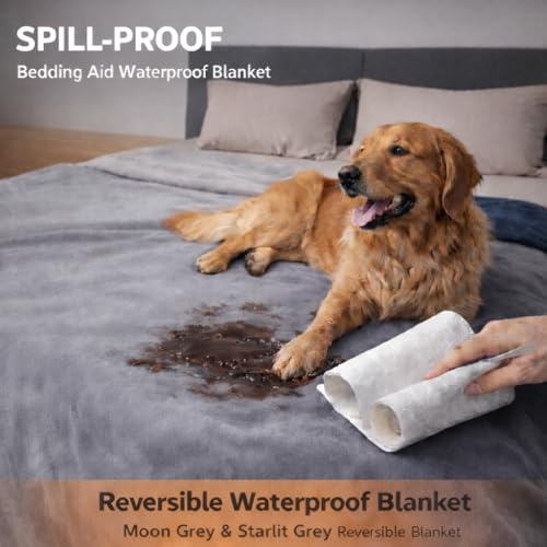 Bedding Aid Waterproof Reversible Blanket, Excellent Leakproof Protector Cover to Protect Bed Mattress, Sofa, Couch from Pee & Spills from Adults, Babies, Dogs, Pets (Dark Grey/Light Grey, 152x203cm)