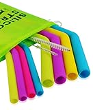 Evalasting Silicone Straws for Hot or Cold Beverages- FDA Approved Food Grade Silicone, BPA Free - Contains: 4 Slim + 4 Large Long Straws Fit 30oz Tumbler + 2 Cleaning Brushes & Travel Pouch