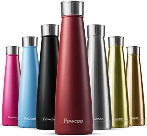 Powcoo Water Bottle,500ml BPA free Stainless Steel Vacuum Insulated Water Bottles,24h Cold & 12h Hot Double Walled Sport Drinks Bottle,Leak proof Thermos Flask for Running,Camping,Cycling,Gym