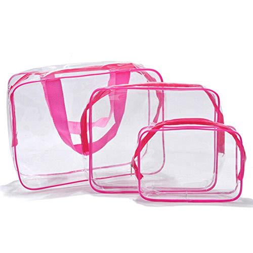 Set of 3 Clear Toiletry Bag Waterproof Travel Cosmetic Bag PVC Gift Make up Bag Toiletry Organizer Bathroom Cases with Hanging for Vacation Household and Business for Women Girls UK Company