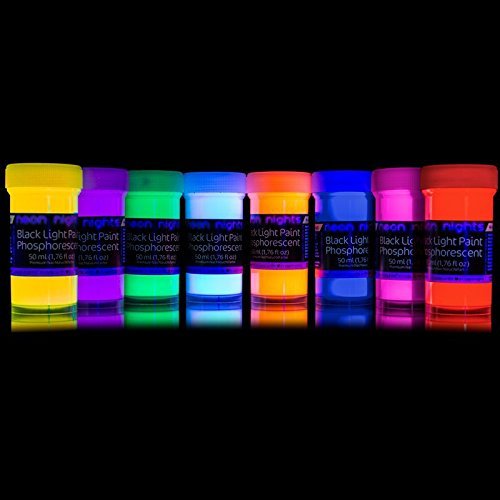 neon nights Glow in the Dark | Luminescent | Phosphorescent | Self-Luminous Paint - Set of 8 by neon nights