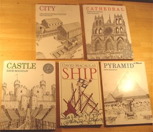 David MaCaulay five volume set architectural drawing books : Pyramid, Ship, Castle, Cathedral, City