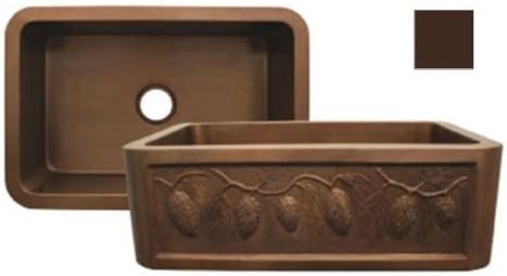 Whitehaus WH3020COFCPC-SBRZ Haus 30-Inch Rectangular Undermount Sink with a Pine Cone Design Front Apron, Smooth Bronze