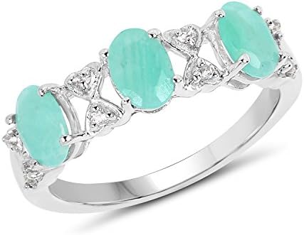 925 Sterling Silver1.34 ct Genuine Emerald &amp; White Topaz Wedding Gemstone Ring