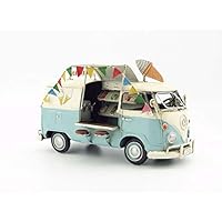 zanke Handmade Metal Crafts Vintage Retro Clissic Camping Bus Diecast Model Toy Car Decoration