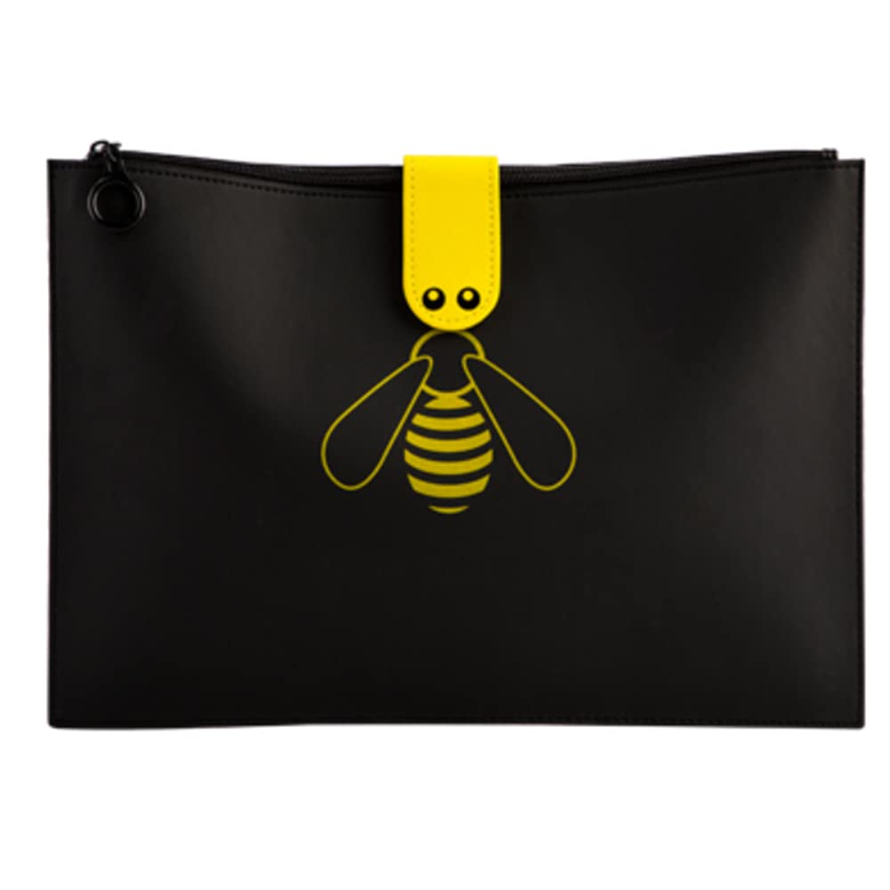 PU Leather File Folder, Cute Bee File Bag 9.65" x 13.78" Large Capacity Zipper Pouch Document Bag, Portable Waterproof Fireproof Money Bag for A4 Document Holder, Cash and Tablet