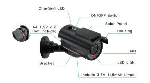 UniquExceptional UDC9black Solar Powered Fake Dummy Security Camera