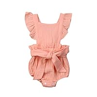 LXXIASHI Newborn Toddler Infant Baby Girl Romper Bodysuits Solid Color Sleeveless One-Piece Outfits Summer Clothes (6-12M, Pink)