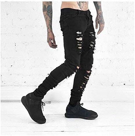 Mens Skinny Slim Fit Jeans Distressed Ripped Destroyed Holes Denim Pants