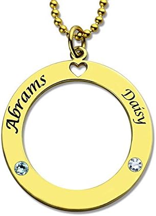 Illango Engraved Circle Name Necklace Personalized Couples Necklace with Birthstones Silver Nameplate Pendant Express Love Heart Gift