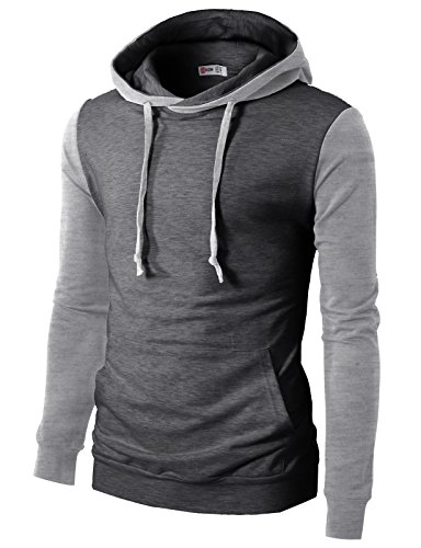 H2H Mens Casual Slim Fit Raglan Style Hoodie With Pocket Charcoal US 2XL/Asia 3XL (CMTTL073)