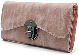 Wallet for Women Fashion Women's Wallet Buckle Ladies Trifold Leather Long Purse Coin Pocket Clutch Handbag Metal Decoration (Color : Pink, Size : 20413 cm)
