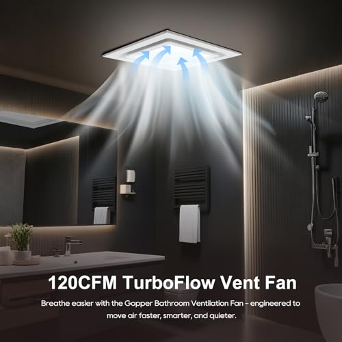 Gopper 12" Ultra Quiet Bathroom Exhaust Fan with 6500K LED Light, 1.0 Sone 120 CFM, 10x10 Mount, 1500 LM Ceiling Ventilation Fan, Energy Efficient (6500K LED-W)