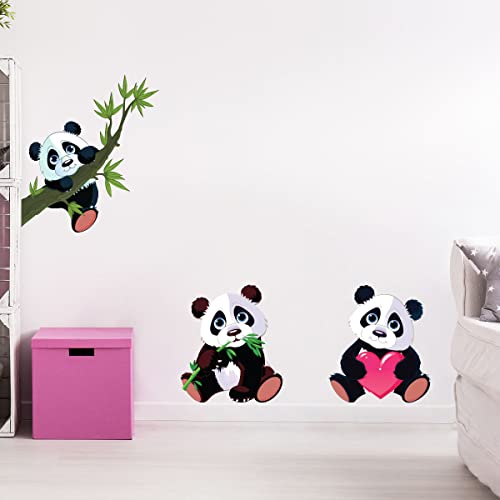 Stickers muraux enfants - Décoration chambre bébé - Sticker mural chambre enfant - Autocollant mural Pack de 3 stickers pandas - H45 x 40 cm