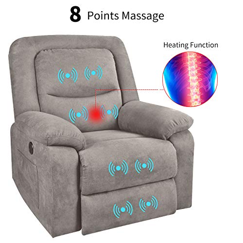 MAGIC UNION Overstuffed Fabric Electric Recliner Chair Heated Vibration Massage Sofa with USB Charge Port Home Theater Seating - Thumbnail 3