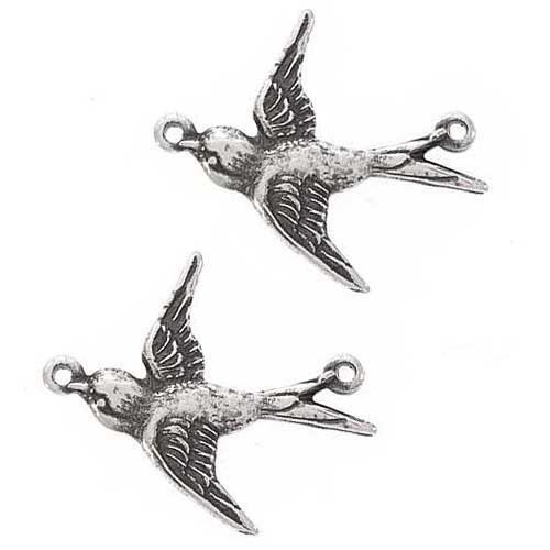 Beadaholique Guyot: 5704-L-2R Flying Left Sparrow 2-Piece Bird Connector Links, 19mm, Antiqued Silver