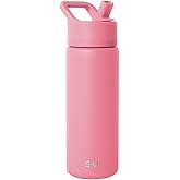 Simple Modern Kids Water Bottle with Straw Lid | Vacuum Insulated Stainless Steel Metal | Reusable Leak Proof BPA-Free Thermos for School | Summit Collection | 18oz, Velvet Pink