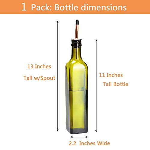 17oz Glass Olive Oil Bottle Set - 500ml Dark Green Oil & Vinegar Cruet with Pourers and Funnel - Olive Oil Carafe Decanter for Kitchen (1 Pack)